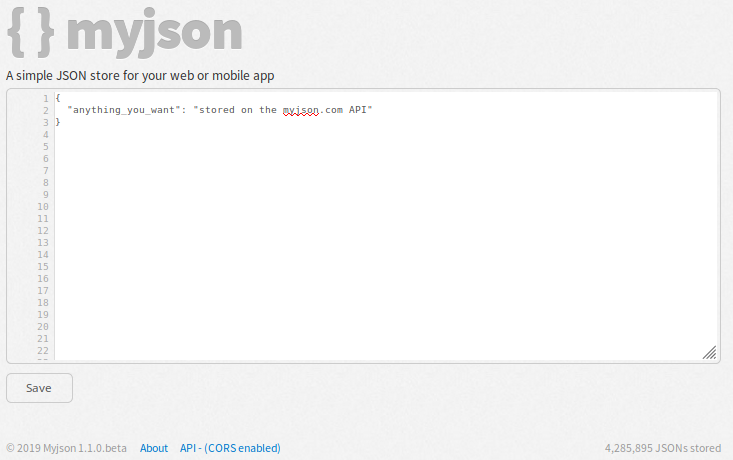 A screenshot of myjson.com