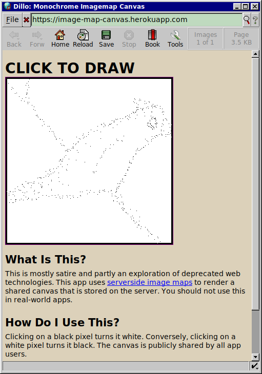 A screenshot of a monochrome canvas app I built. I was trying to draw a bird.